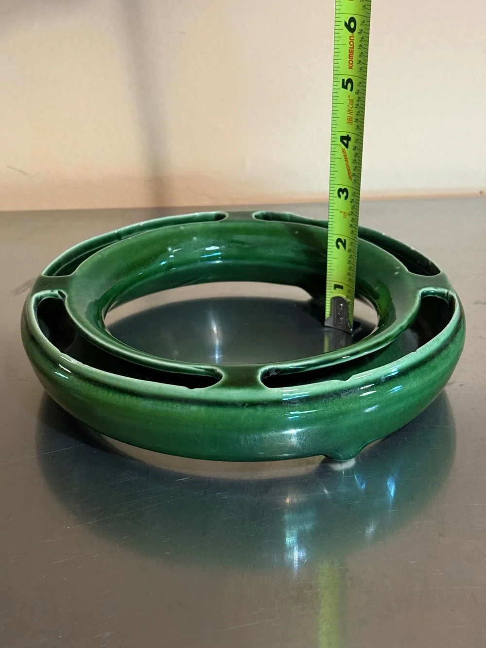 Midcentury modern Green Ring Floral Frog Vase McCoy Ceramics